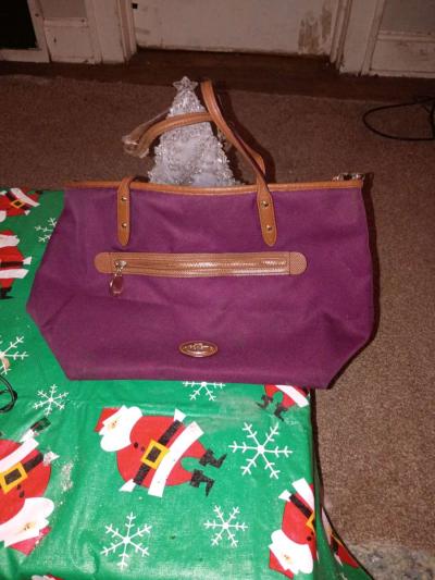 polyester plum Coach handbag with leather and gold trimming - Thumbnail 2