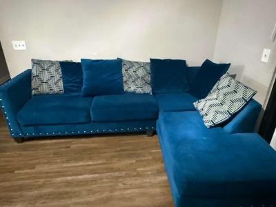 Blue Velvet Sectional Sofa - Thumbnail 5