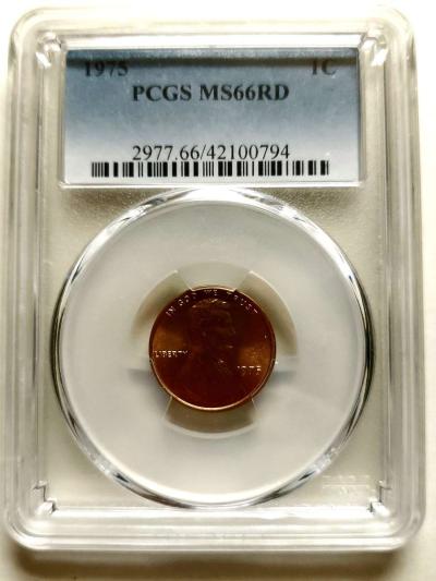 1975 PCGS MS66 RD LINCOLN PENNY - Thumbnail 2