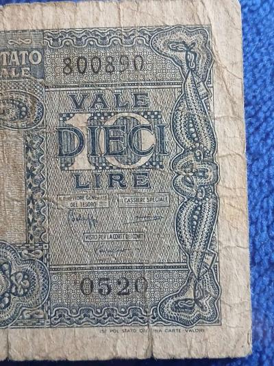 1944 10 Lire banknote from Italy - Thumbnail 5