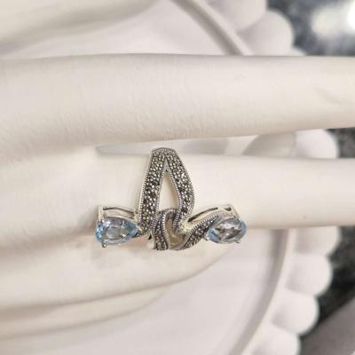 Sterling Silver Ring with Marcasite and Blue Topaz - Thumbnail 2