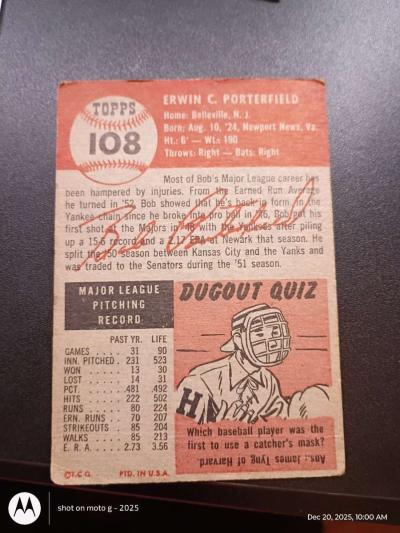 Bob Porterfield card 108 - Thumbnail 2