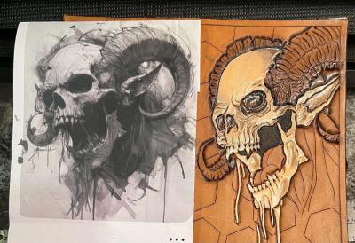 new tooled leather demon with horns bifold wallet - Thumbnail 4