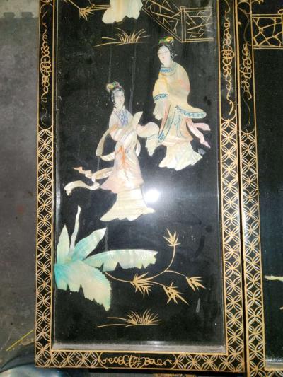 antique mother of pearl japanese art dividers 48 in wide 36H - Thumbnail 5