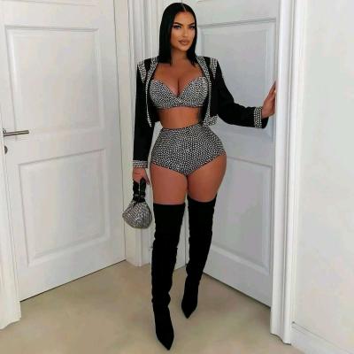 luxury High Quality woman Sexy Solid 3 piece outfit set - Thumbnail 3