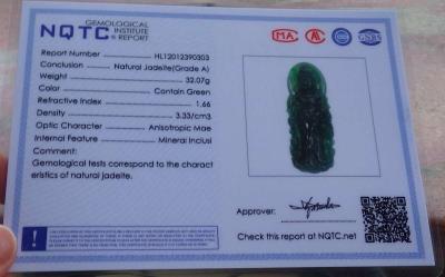 Certificate Jadeite Jade Black Green pendant Kwan Yin - Thumbnail 6
