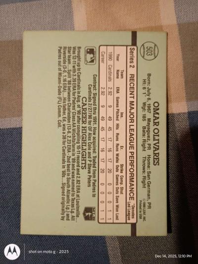 Omar Oilvares Baseball Card - Thumbnail 2