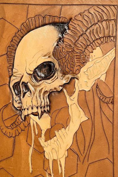 new tooled leather demon with horns bifold wallet - Thumbnail 5