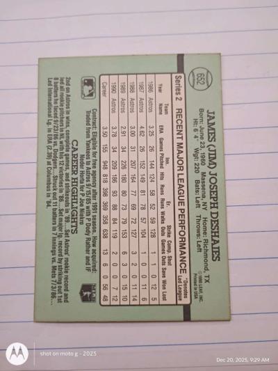 Jim Deshaies card  652 - Thumbnail 2