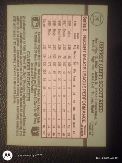 Jeff Reed Baseball Card - Thumbnail 2