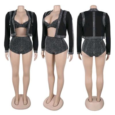 luxury High Quality woman Sexy Solid 3 piece outfit set - Thumbnail 2