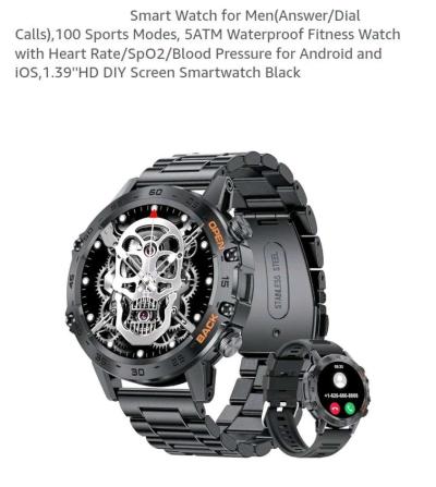 Mens Smart Watch with a Black Stainless Steel band - Thumbnail 2