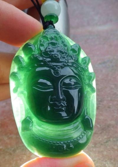 Certificate Jadeite Jade Black Green Kwan Yin Guanyin Head W - Thumbnail 2