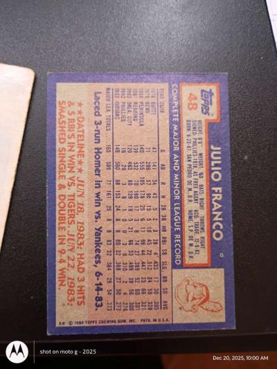 Julio Franco card 48 - Thumbnail 2