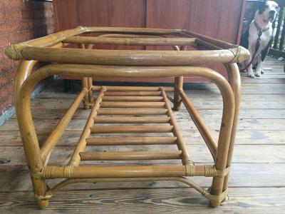 VINTAGE MCM RATTAN Bamboo Coffee Table Ottoman Bench Frame S - Thumbnail 3