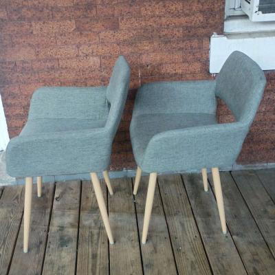 Pair of Modern Grey Upholstered Dining Chairs MidCentury Sty - Thumbnail 4
