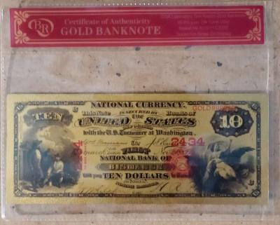 24 Karat Gold 1889 USA Ten Dollar Bill - Thumbnail 5