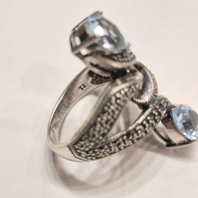 Sterling Silver Ring with Marcasite and Blue Topaz - Thumbnail 6