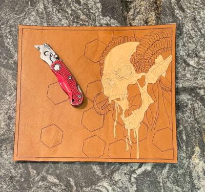 new tooled leather demon with horns bifold wallet - Thumbnail 3