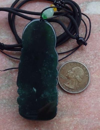 Certificate Jadeite Jade Black Green pendant Kwan Yin - Thumbnail 4