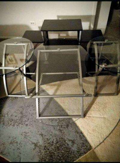 glass coffee table set TV stand included - Thumbnail 1