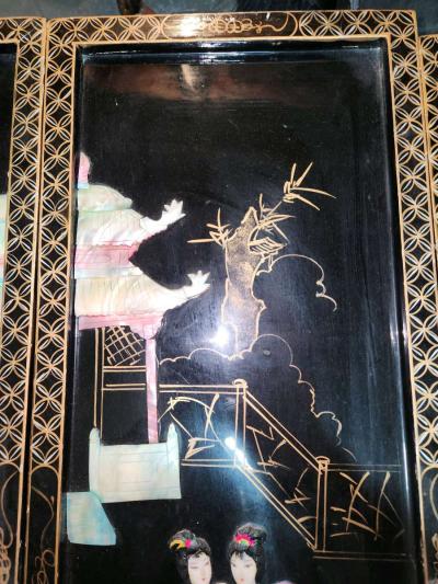 antique mother of pearl japanese art dividers 48 in wide 36H - Thumbnail 6