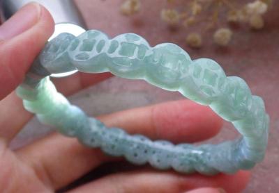 Certificate JADEITE green coin Bangle 55mm 6inches - Thumbnail 5