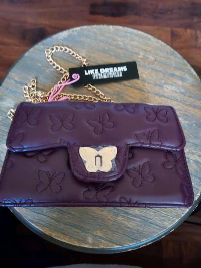 Wine butterfly embroidery shoulder bag - Thumbnail 1
