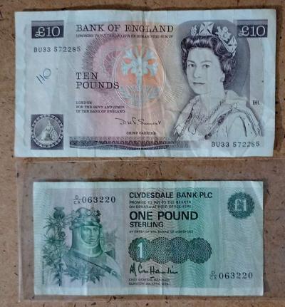 1 pound sterling and 10 pound banknotes from England - Grand Rapids, Ohio