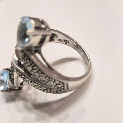 Sterling Silver Ring with Marcasite and Blue Topaz - Thumbnail 5
