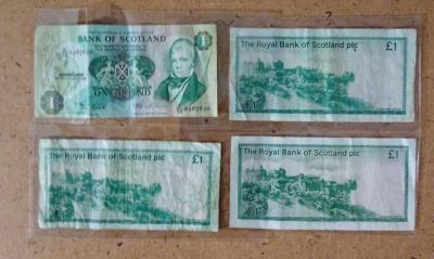 4 one pound and 3 five pound banknotes from Scotland - Grand Rapids, Ohio