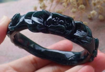 Certificate Jadeite jade Burma  Dark Green Black Flower - Thumbnail 3