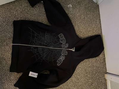Sp5der Black Rhinestone Web V2 Zip Up hoodie - Houston, Texas