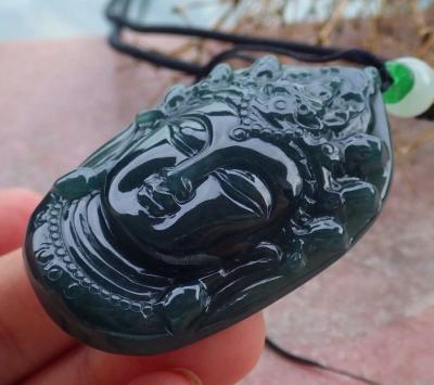 Certificate Jadeite Jade Black Green Kwan Yin Guanyin Head W - Thumbnail 4