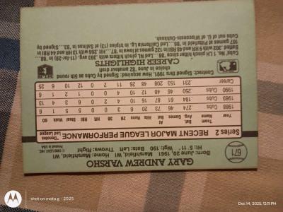 Gary Varsho Baseball card - Thumbnail 2