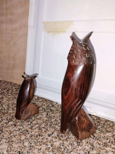 pair of hand carved MCM ironwood owls FROM Mexico - Thumbnail 3