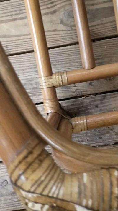 VINTAGE MCM RATTAN Bamboo Coffee Table Ottoman Bench Frame S - Thumbnail 5