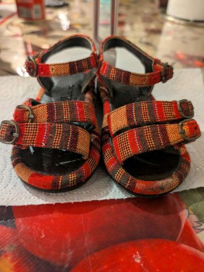 are small plaid fabric sandals for for girls size 5 - Thumbnail 3