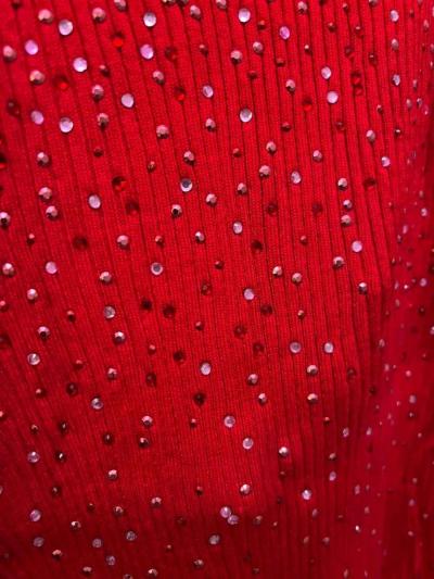 Elegant Red Ribbed Knit Turtleneck with Sparkly Crystals - Thumbnail 3