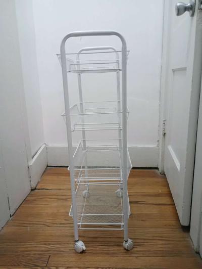 New Metal 5 Mesh Wire Shelves Rolling Rack WHITE - Thumbnail 3