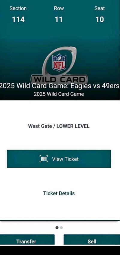 2 Eagles 49ers Wildcard Playoff Game Tickets With Parking Pa - Thumbnail 3