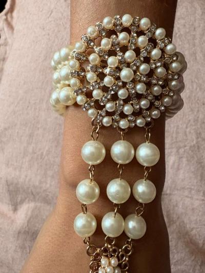 pearl and crystal hand chain bracelet - Thumbnail 3
