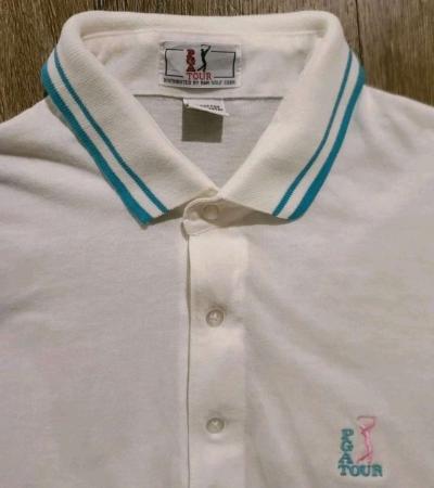 Vintage 80s PGA Tour Ram Golf Mens Striped 3 Button Polo Siz - Thumbnail 3