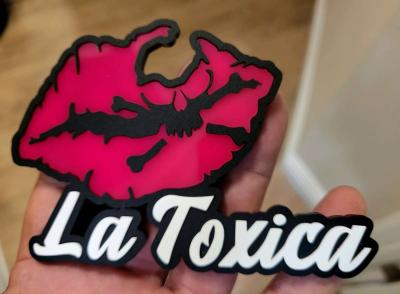 Hispanic Car Badge Pink Skull Lips Emblem Acrylic LaToxica - Thumbnail 2