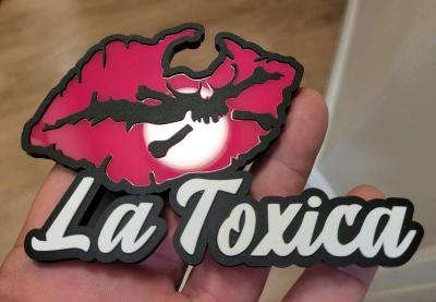 Hispanic Car Badge Pink Skull Lips Emblem Acrylic LaToxica - Thumbnail 4