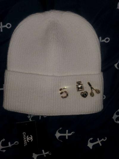 CHANEL White Beanie With Gold Emblems - Chester Gap, Virginia