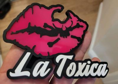 Hispanic Car Badge Pink Skull Lips Emblem Acrylic LaToxica - Thumbnail 5