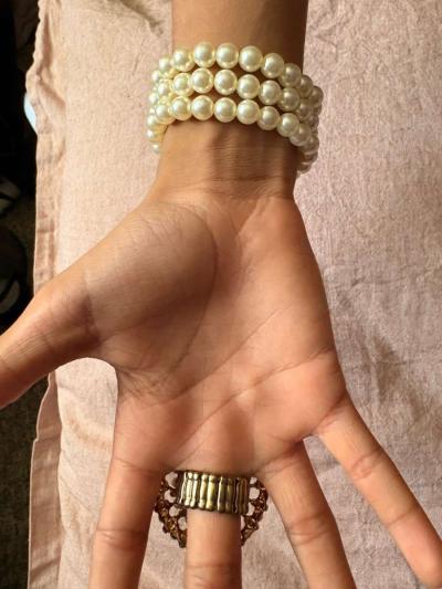 pearl and crystal hand chain bracelet - Thumbnail 5