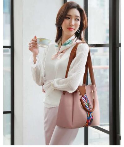 Pink leather handbag set with wallet and card holder luxuryb - Thumbnail 2