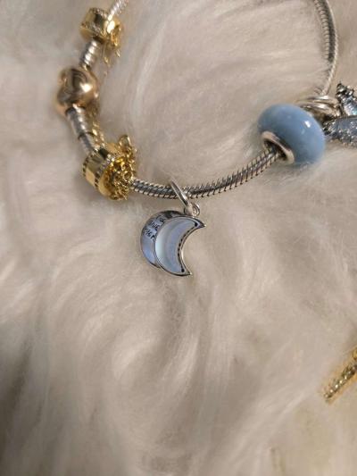 Crescent Moon Double Dangle Charm for Pandora bracelet - Thumbnail 3